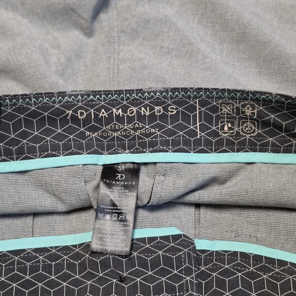 NWT 7 Diamonds Intertidal Performance Shorts Gray 4 Way Stretch Sz 31 10